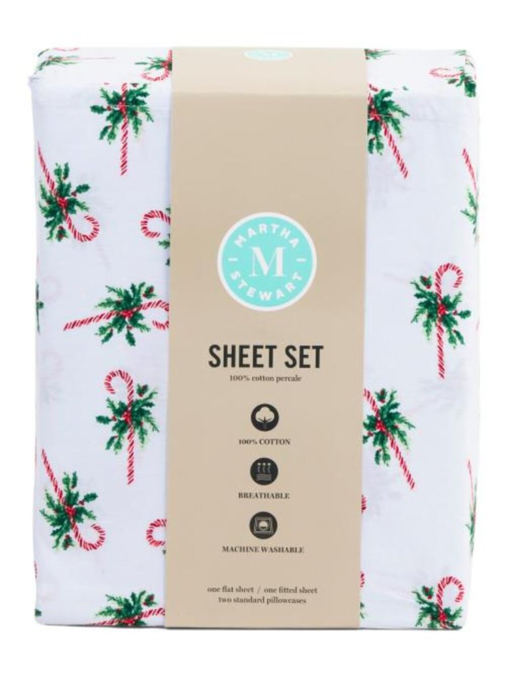 MARTHA STEWART Cotton Festive Candycanes Sheet Set